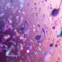 Vibrant Purple Music Notes and Confetti in Motion