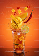 Refreshing mango chili cocktail with lime and ice splash