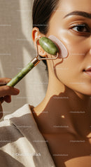 Woman Using Jade Roller for Facial Skincare Relaxation