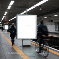 Empty Advertising Display in Busy Urban Subway Station