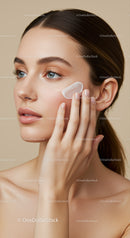 Young Woman Applying Skincare Cream for Flawless Skin