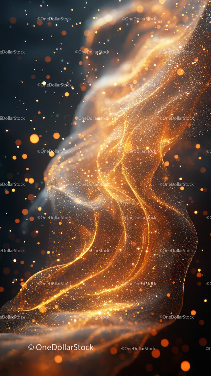 Abstract Golden Light Trails and Sparkling Particles in Motion