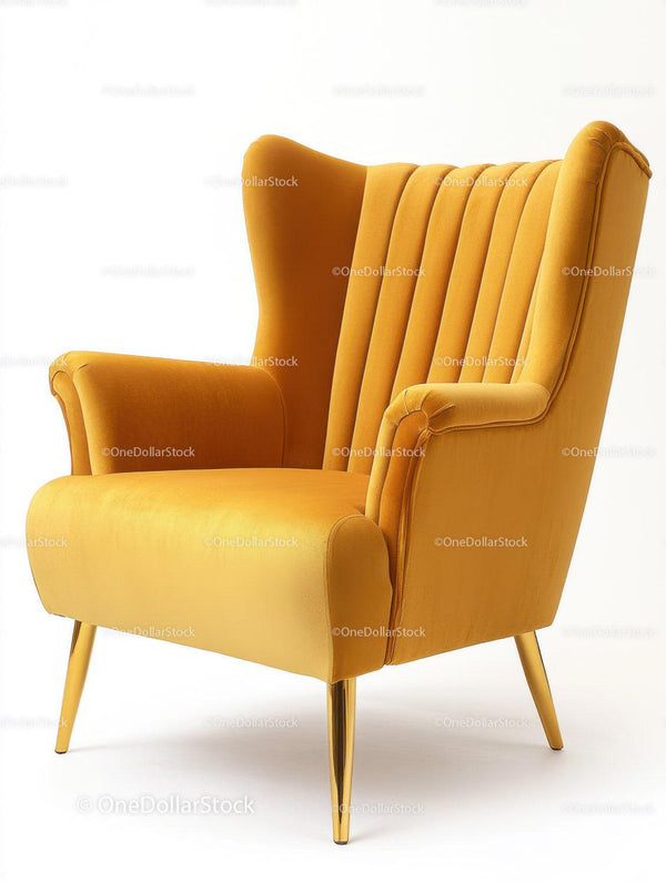 Żółty aksamitny fotel w stylu mid-century do stylowych wnętrz