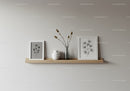 Minimalist Botanical Wall Art with Dried Flowers on Wooden Shelf