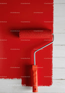 Red Paint Rollers and Wall in Modern Home Interior Scene