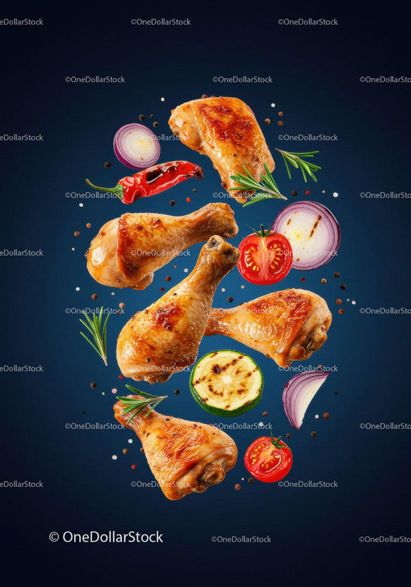 Grilled Chicken Drumsticks with Fresh Vegetables and Herbs