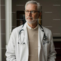 Senior Male Doctor with Stethoscope in Modern Hospital Setting