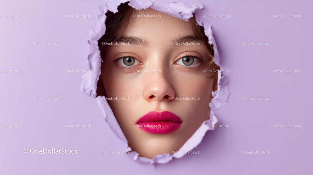 Close-Up Portrait of a Glamorous Model with Pink Lipstick