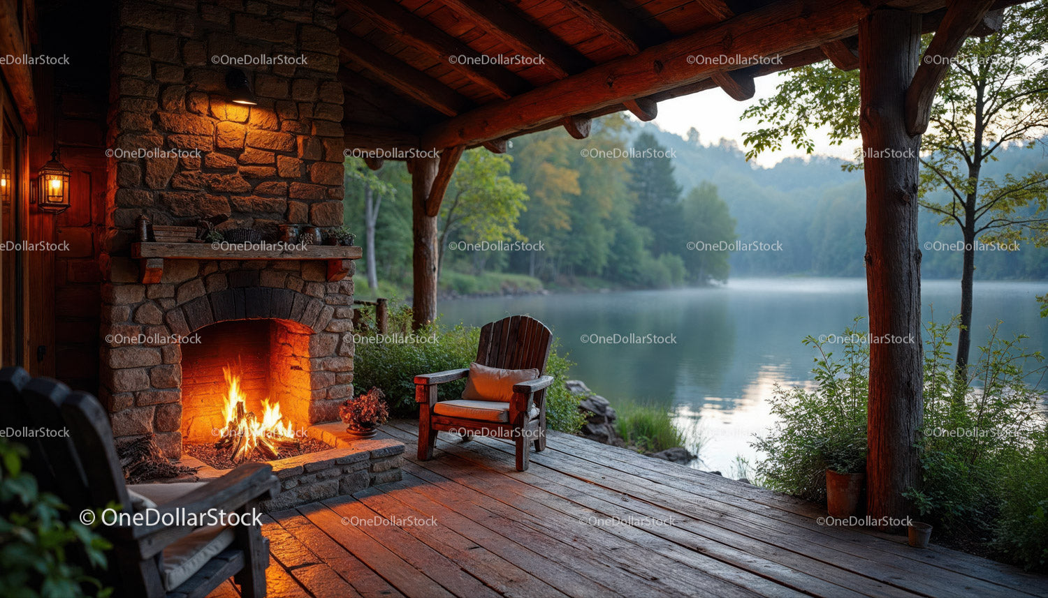 Rustic Cabin Porch with Firepit and Scenic River View