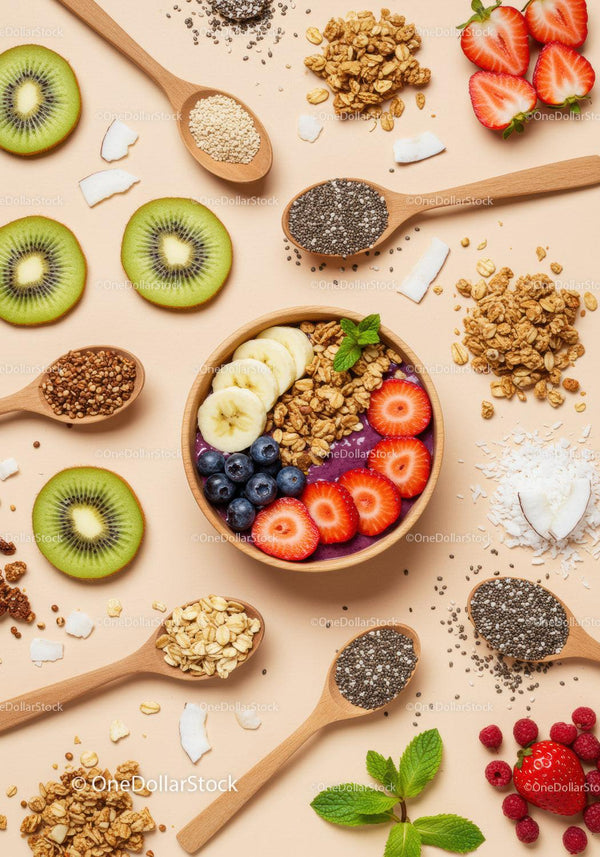 Colorful smoothie bowl with fresh fruits and granola