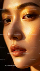 Close-up of woman with golden glowing skin in warm light