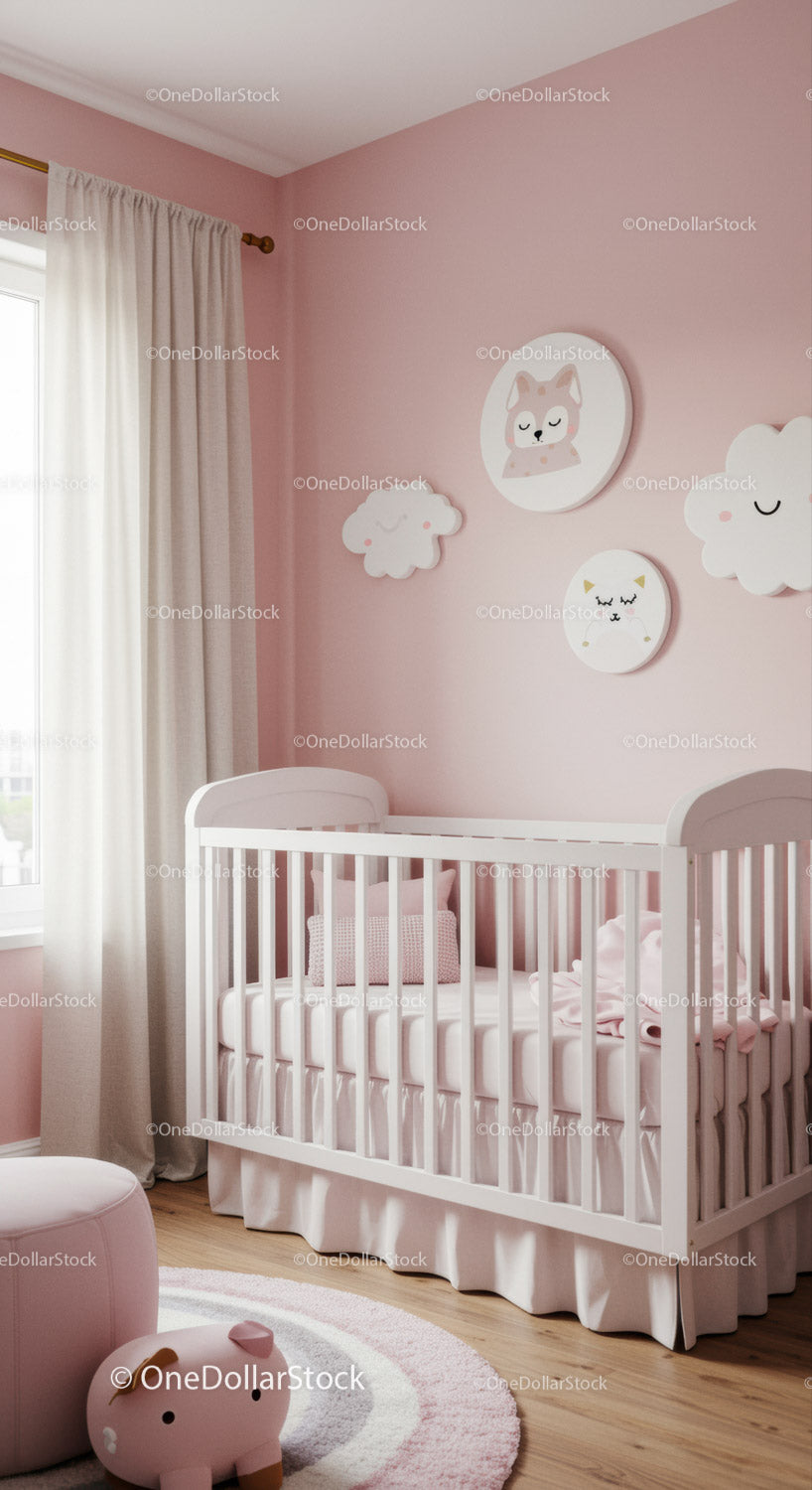 Charming Baby Nursery with Pink Walls and Cute Animal Wall Art