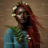 Vibrant Red Haired Woman with Floral Crown and Greenery