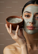 Beautiful Woman Applying Clay Facial Mask for Skincare Relaxation