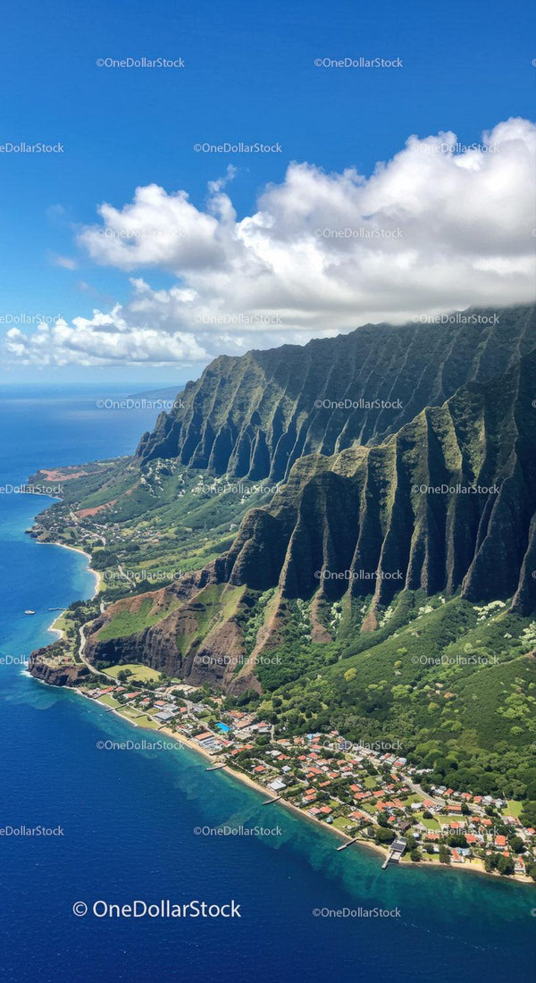 Stunning Coastal Mountain Landscape with Green Cliffs and Ocean View