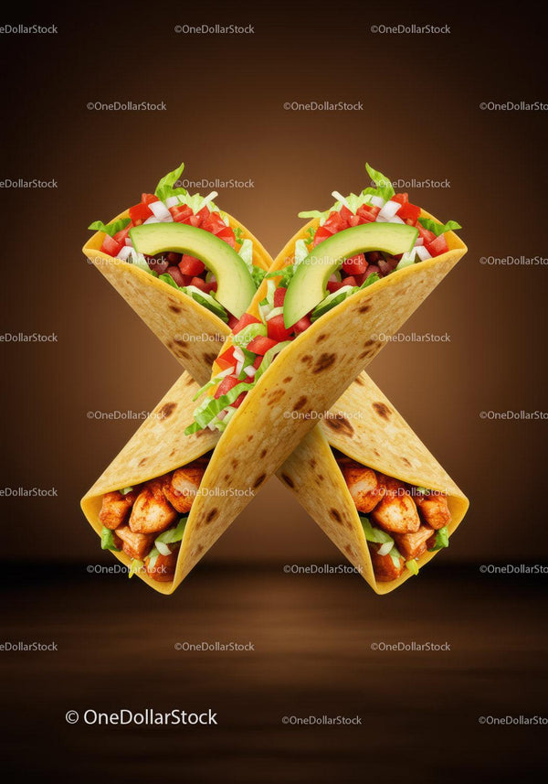 Dwa tacos z kurczakiem, świeżymi warzywami i plasterkami awokado