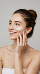 Young Woman Applying Face Cream for Glowing Skin