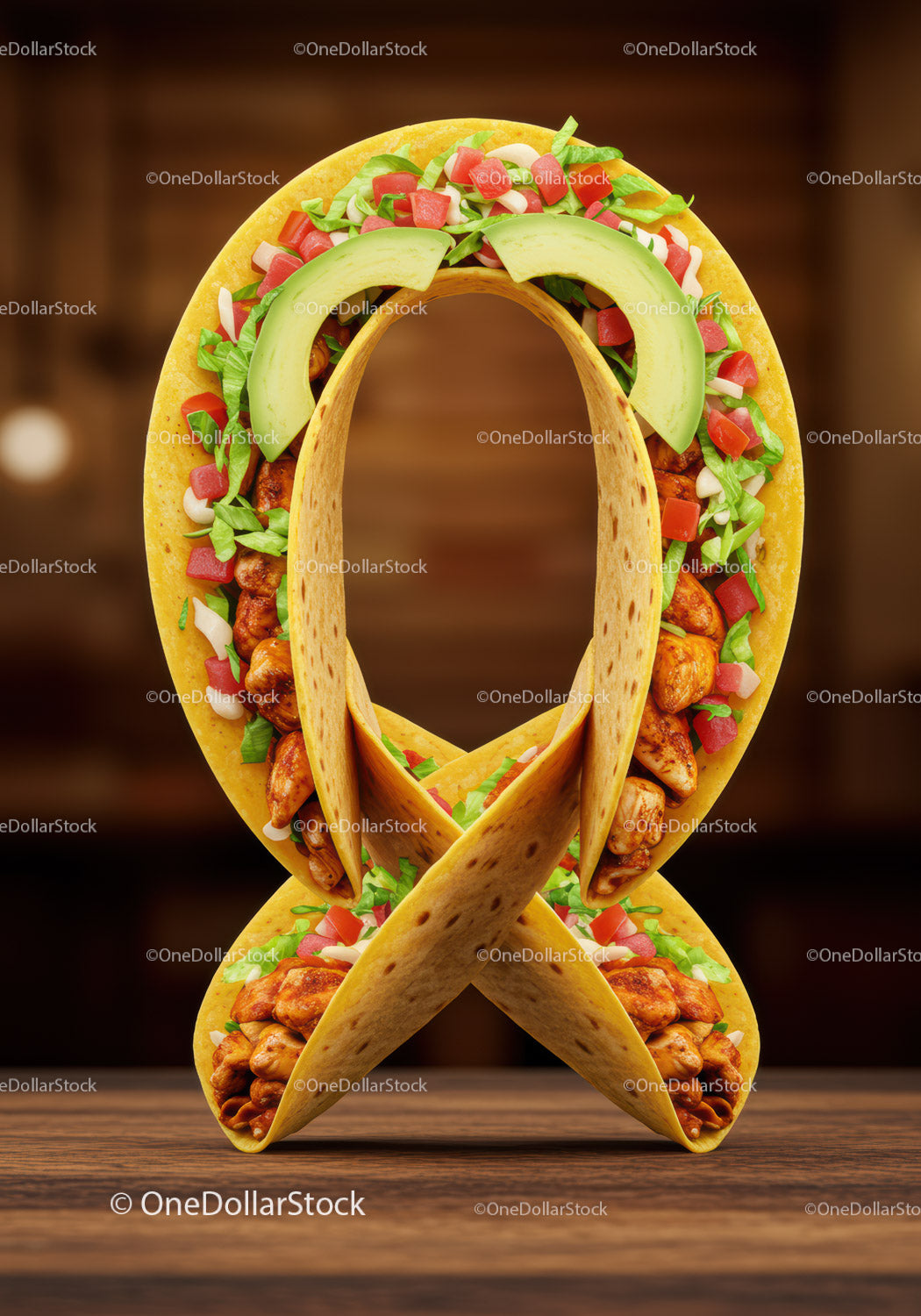 Kreatywny kształt wstążki wykonany z zawiniętych tacos z kurczakiem
