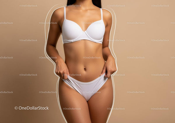 Elegant Woman in White Lingerie Standing with Confident Pose