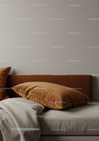 Elegant Living Room with Brown Velvet Pillows and Minimalist Decor