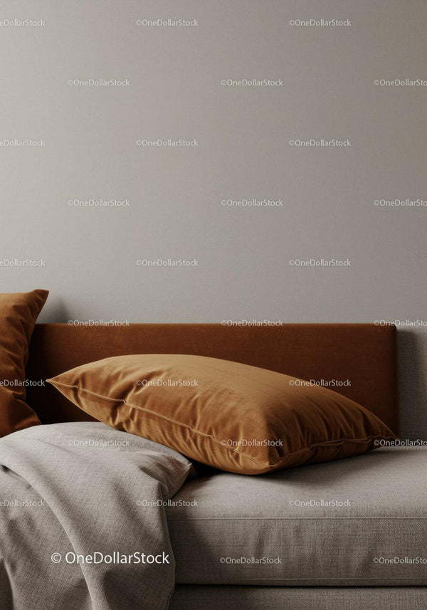 Elegancki salon z brązowymi aksamitnymi poduszkami i minimalistycznym wystrojem