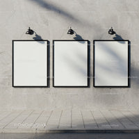 Blank Posters on Concrete Wall with Street Lamps