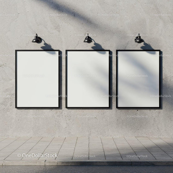 Blank Posters on Concrete Wall with Street Lamps JPG Mockup Image