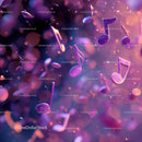 Vibrant Floating Music Notes in Neon Purple and Pink Hues