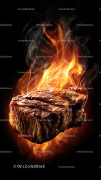 Burning Steak with Flames and Smoke for Culinary Impact