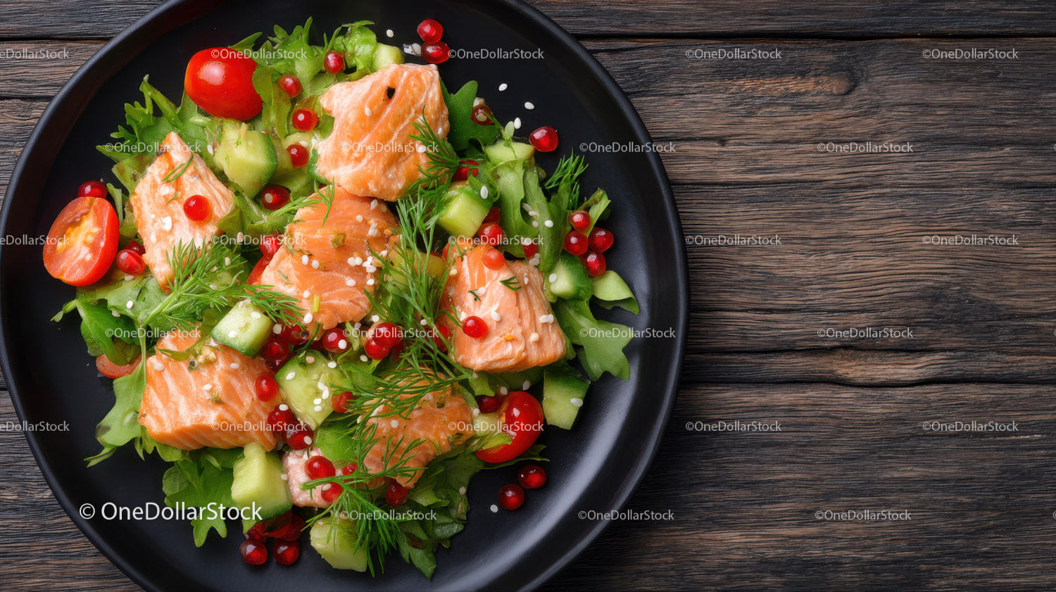 Fresh Salmon and Mixed Greens Salad with Cherry Tomatoes and Herbs