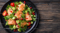 Fresh Salmon and Mixed Greens Salad with Cherry Tomatoes and Herbs