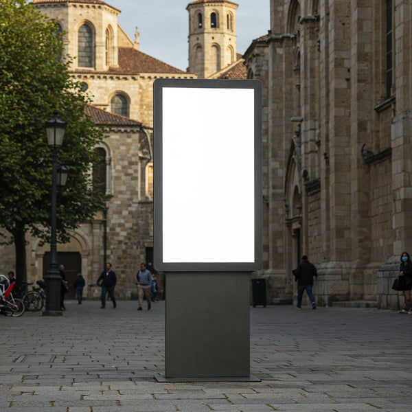 Empty Urban Digital Billboard in Historic European Square JPG Mockup Image