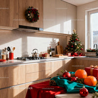 Cozy Modern Kitchen Decorated with Christmas Ornaments