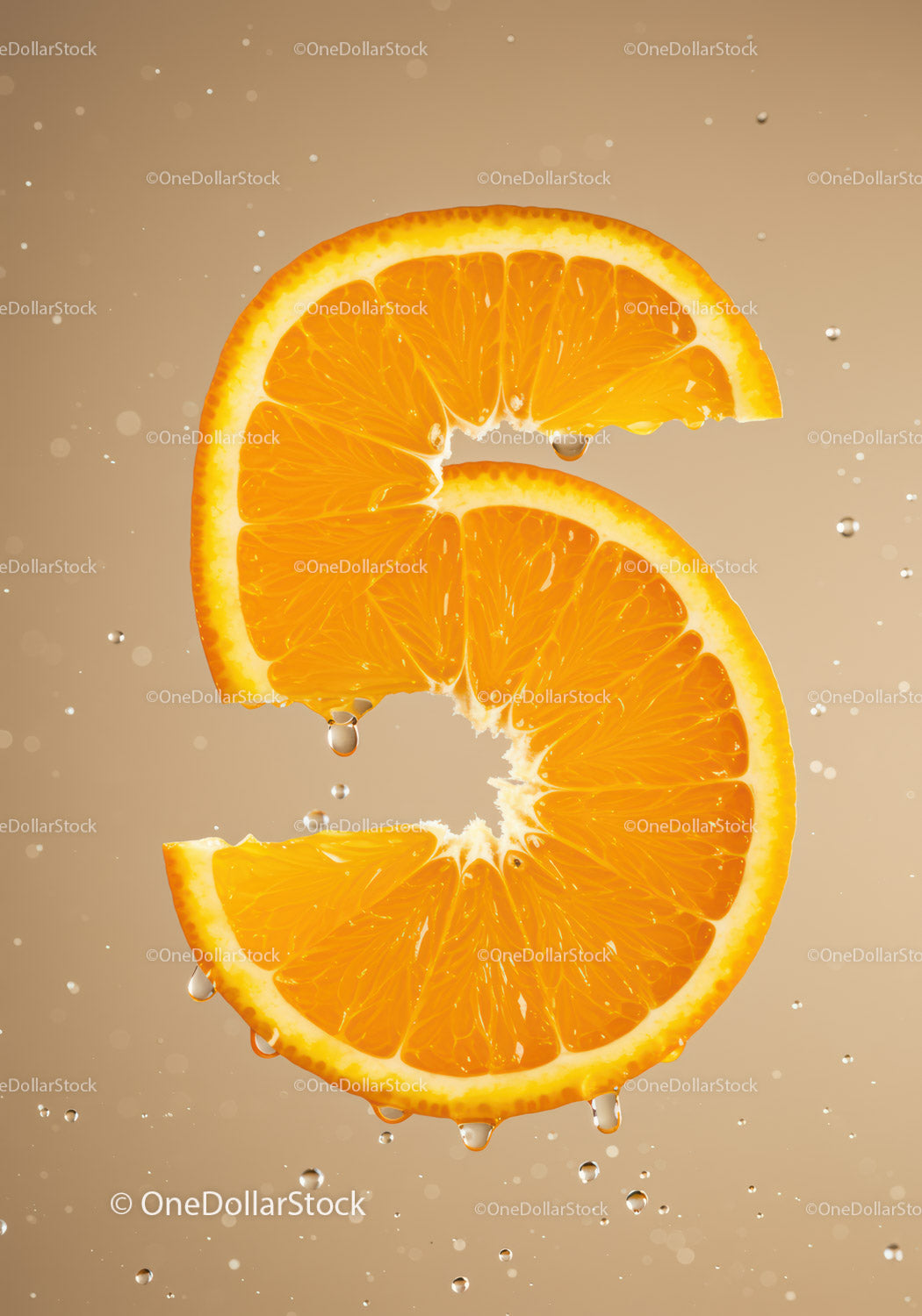 Fresh Orange Slice Dripping Water Drops