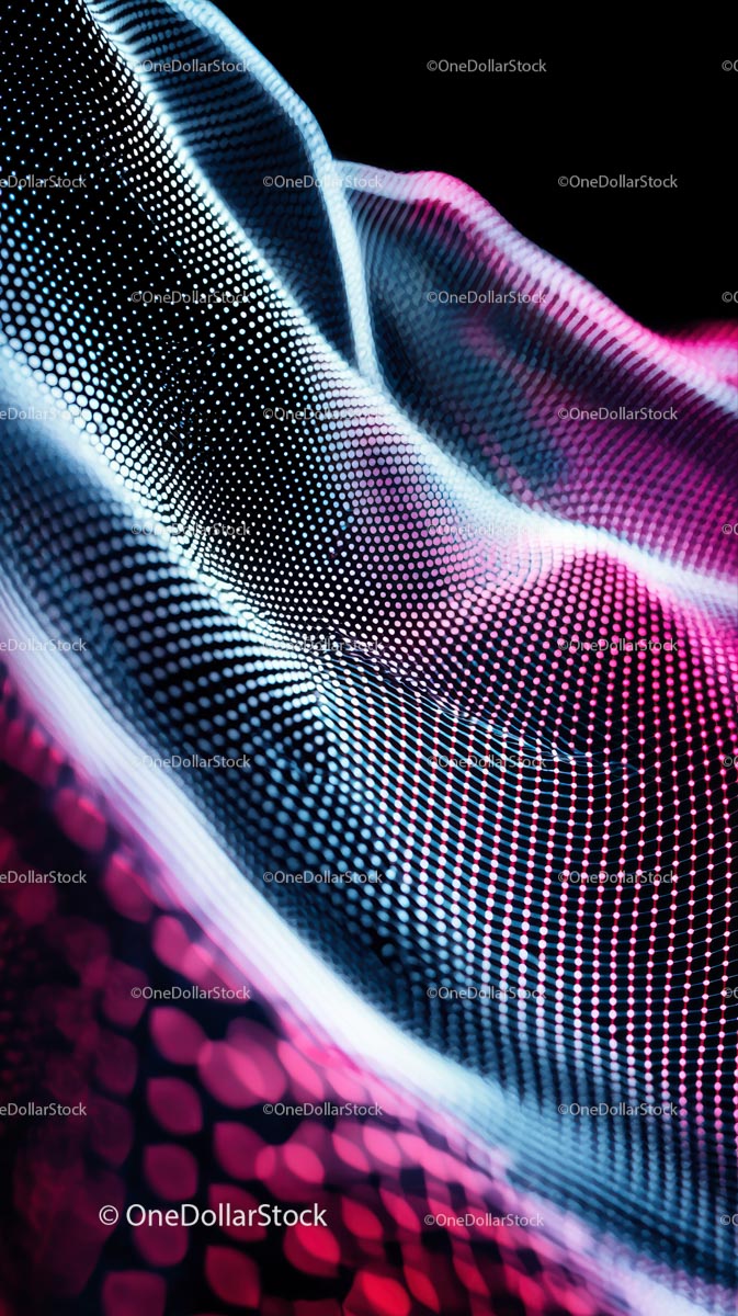 Abstrakcyjna fala cyfrowa z neonowymi niebieskimi i różowymi kropkami dla futurystycznego designu