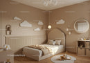 Contemporary Beige Bedroom with Cloud Wall Decor and Cozy Bed