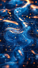 Abstract Blue and Gold Fluid Pattern with Golden Luminescence