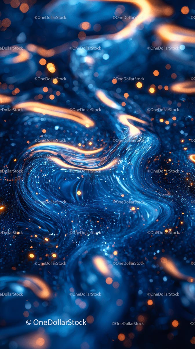 Abstract Blue and Gold Fluid Pattern with Golden Luminescence
