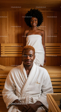 African American Couple Enjoying Relaxing Sauna Spa Experience