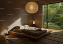 Minimalist Japanese style bedroom with natural light