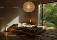 Minimalist Japanese style bedroom with natural light