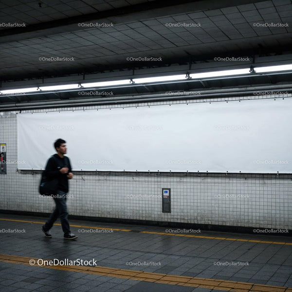 Underground Subway Station with Modern Tiled Walls and Commuter JPG Mockup Image