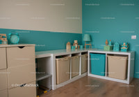 Kids Playroom Storage with Colorful Bins and Wooden Floors