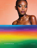Confident woman with vibrant colorful makeup and rainbow light