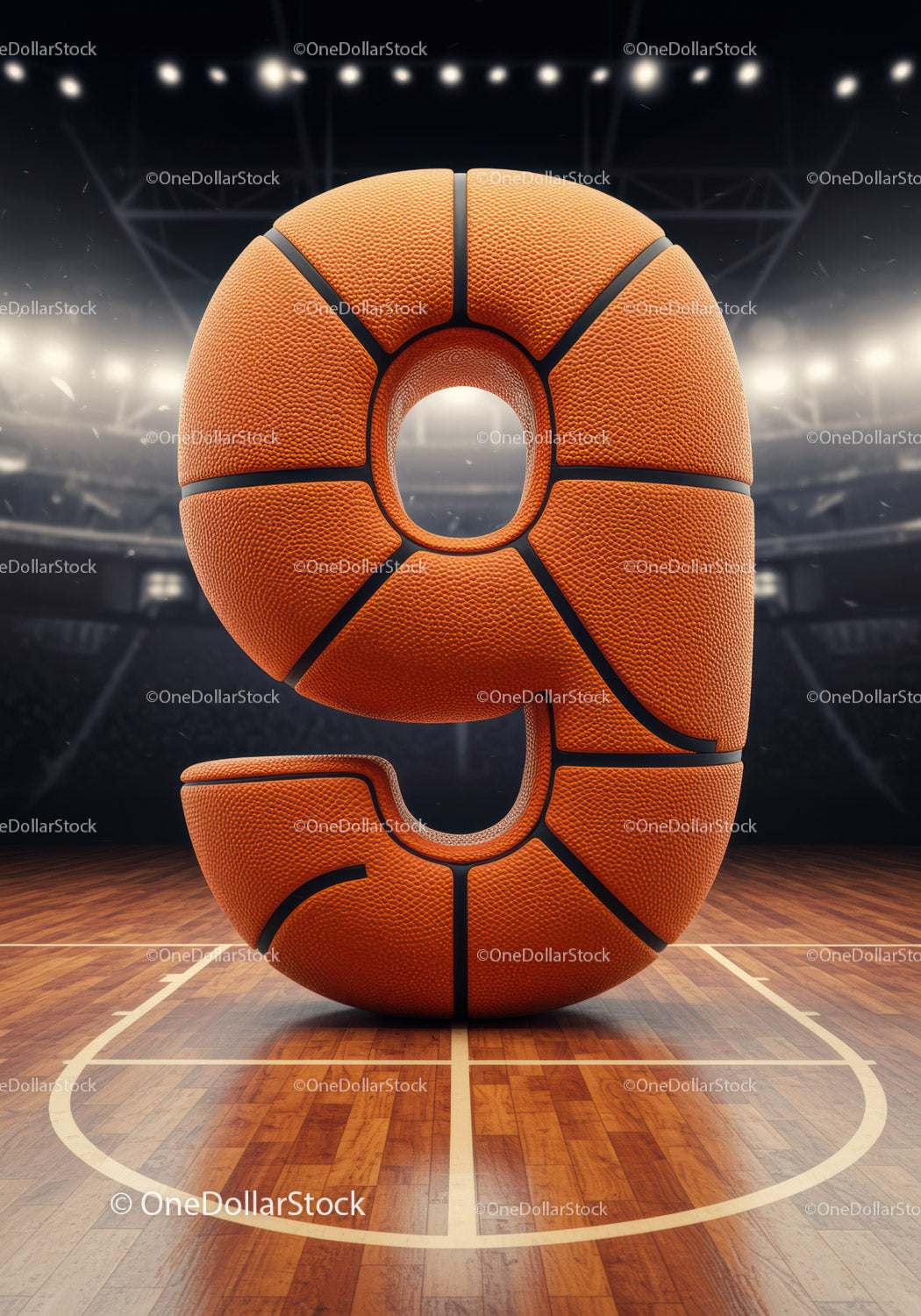 Number Nine Shaped Like Basketball on Court