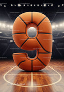 Number Nine Shaped Like Basketball on Court