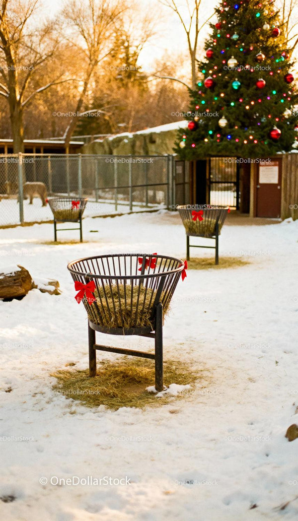 Outdoor Winter Scene with Festive Christmas Decorations