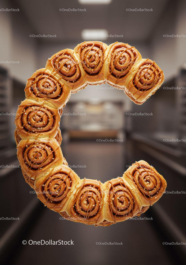 Cinnamon Roll Letter C Made of Fresh Pastries