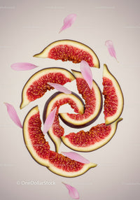 Fresh fig slices arranged with delicate pink petals