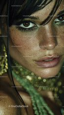Close-up of Woman with Glitter Makeup and Artistic Expression